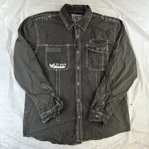 Affliction Black Premium Shirt Mens 2XL Button-Up Black Live Fast Long Sleeve